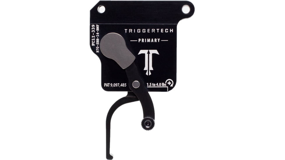 Triggertech Primary Bottom Safety Trigger, Remington 700, 1.5-4 lb Pull, Ambidextrous, Flat, Anodized, Black, R70-SBB-14-BNF