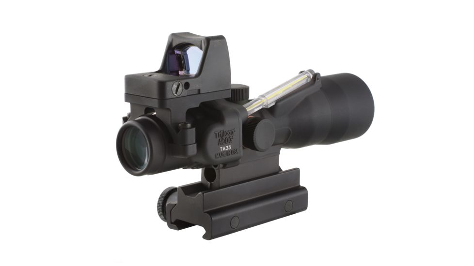 Trijicon ACOG 3x30 Scope, Dual Illuminated Amber Horseshoe/Dot .223 Ballistic Reticle, 4.0 MOA RMR Sight, and TA60 Mount