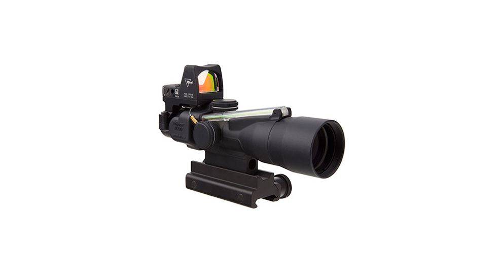 Trijicon 3x30 Compact ACOG Rifle Scope, Dual Illuminated Amber Horseshoe Ballistic Reticle w/ Colt Knob Thumbscrew Mount &amp; LED 3.25 MOA Red Dot RMR Type 2, Black, 400312