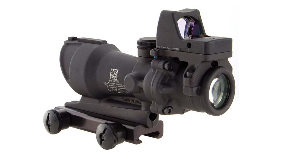 Trijicon 4x32 ACOG Rifle Scope, Center Illuminated Amber Crosshair .223 Reticle w/ Colt Knob Thumbscrew Mount &amp; LED 3.25 MOA Red Dot RMR Type 2, Black, 100556