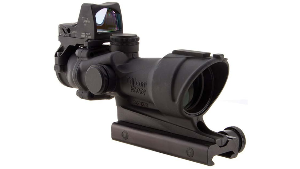 Trijicon 4x32 ACOG Rifle Scope, Center Illuminated Amber Crosshair .223 Reticle w/ Colt Knob Thumbscrew Mount &amp; LED 3.25 MOA Red Dot RMR Type 2, Black, 100556