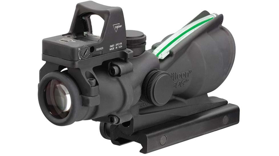 Trijicon 4x32 ACOG Rifle Scope, Dual Illuminated Green Chevron .223 Reticle w/ Colt Knob Thumbscrew Mount &amp; LED 3.25 MOA Red Dot RMR Type 2, Black, 100548