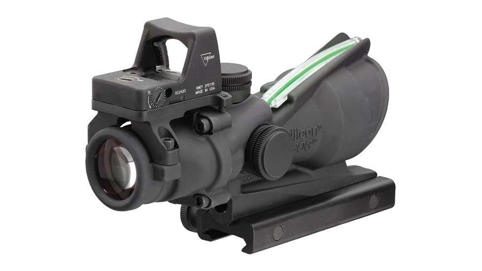Trijicon 4x32 ACOG Rifle Scope, Dual Illuminated Green Crosshair .223 Reticle w/ Colt Knob Thumbscrew Mount &amp; LED 3.25 MOA Red Dot RMR Type 2, Black, 100552