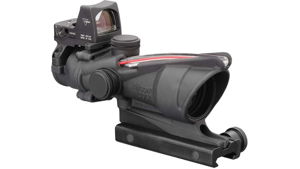 Trijicon 4x32 ACOG Rifle Scope, Dual Illuminated Red Chevron .223 Reticle w/ Colt Knob Thumbscrew Mount &amp; LED 3.25 MOA Red Dot RMR Type 2, Black, 100549