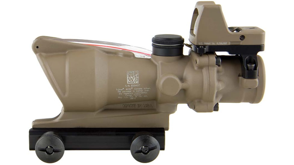Trijicon 4x32 ACOG Rifle Scope, Dual Illuminated Red Chevron .223 Reticle w/ Colt Knob Thumbscrew Mount &amp; LED 3.25 MOA Red Dot RMR Type 2, Cerakote FDE, 100570