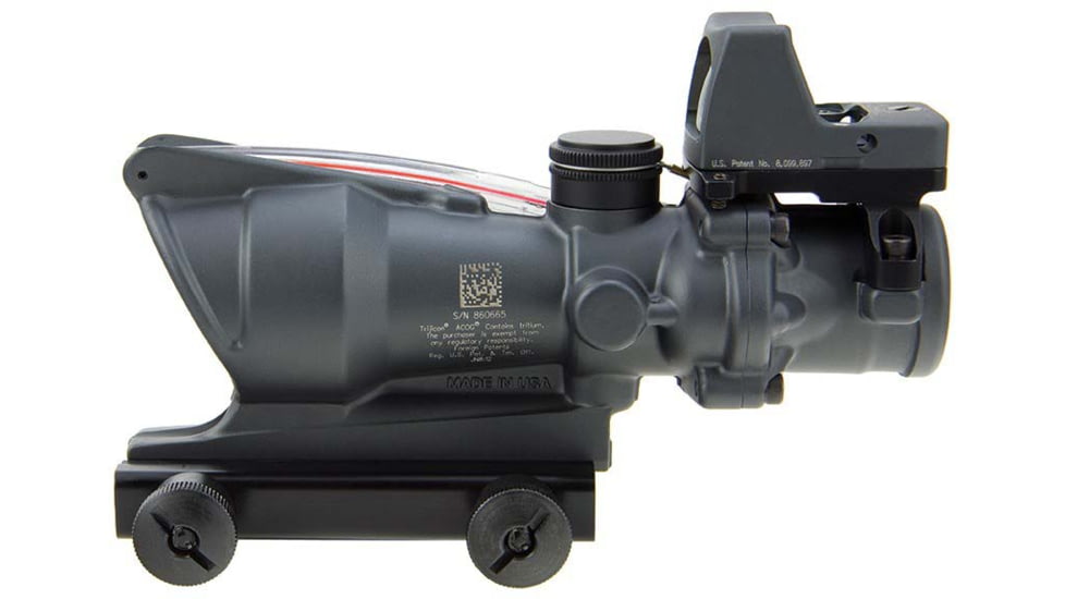 Trijicon 4x32 ACOG Rifle Scope, Dual Illuminated Red Chevron .223 Reticle w/ Colt Knob Thumbscrew Mount &amp; LED 3.25 MOA Red Dot RMR Type 2, Cerakote Gray, 100568