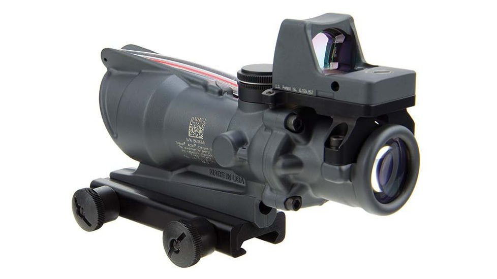 Trijicon 4x32 ACOG Rifle Scope, Dual Illuminated Red Chevron .223 Reticle w/ Colt Knob Thumbscrew Mount &amp; LED 3.25 MOA Red Dot RMR Type 2, Cerakote Gray, 100568