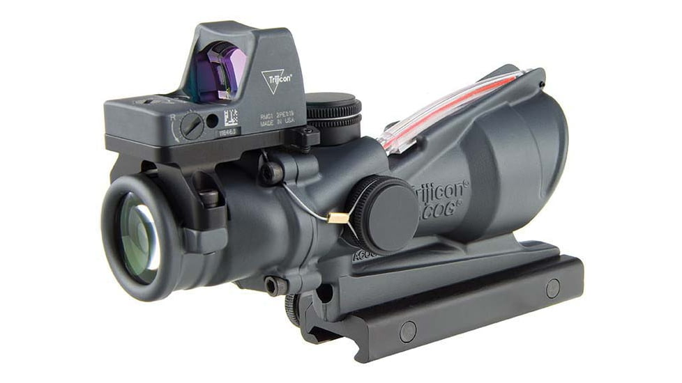 Trijicon 4x32 ACOG Rifle Scope, Dual Illuminated Red Chevron .223 Reticle w/ Colt Knob Thumbscrew Mount &amp; LED 3.25 MOA Red Dot RMR Type 2, Cerakote Gray, 100568