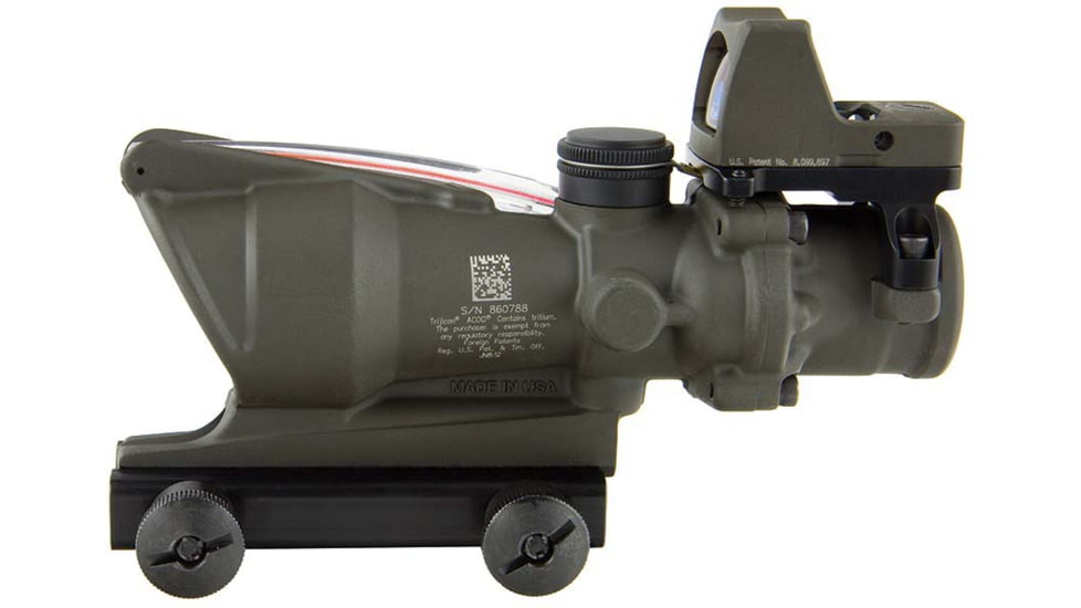Trijicon 4x32 ACOG Rifle Scope, Dual Illuminated Red Chevron .223 Reticle w/ Colt Knob Thumbscrew Mount &amp; LED 3.25 MOA Red Dot RMR Type 2, Cerakote OD Green, 100569