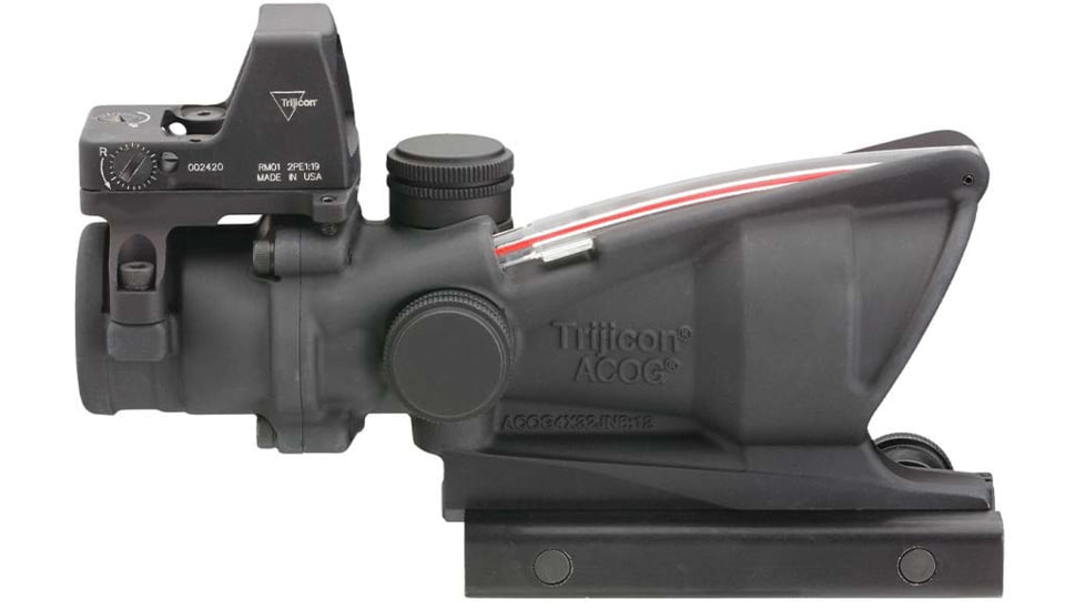 Trijicon 4x32 ACOG Rifle Scope, Dual Illuminated Red Crosshair .223 Reticle w/ Colt Knob Thumbscrew Mount &amp; LED 3.25 MOA Red Dot RMR Type 2, Black, 100550