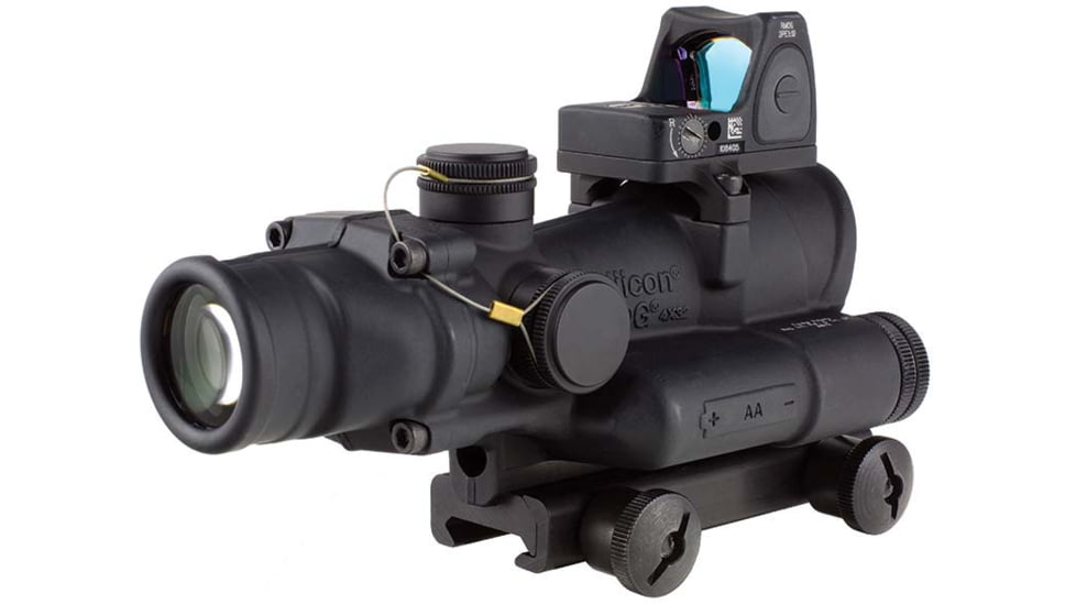 Trijicon 4x32 ACOG Rifle Scope, LED Red Crosshair .223 Reticle w/ Colt Knob Thumbscrew Mount &amp; Adjustable LED 3.25 MOA Red Dot RMR Type 2, Black, 100564
