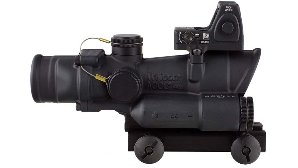 Trijicon 4x32 ACOG Rifle Scope, LED Red Crosshair .223 Reticle w/ Colt Knob Thumbscrew Mount &amp; Adjustable LED 3.25 MOA Red Dot RMR Type 2, Black, 100564