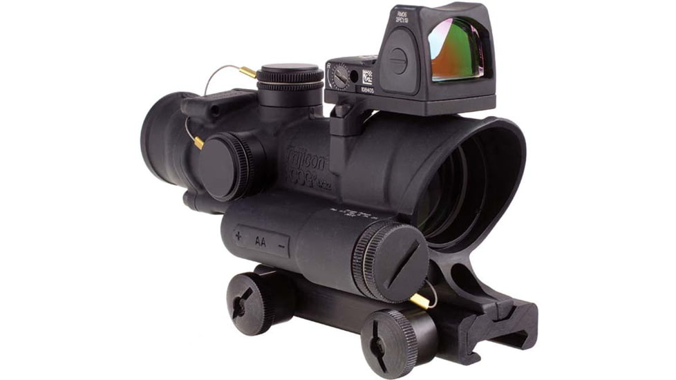 Trijicon 4x32 ACOG Rifle Scope, LED Red Crosshair .223 Reticle w/ Colt Knob Thumbscrew Mount &amp; Adjustable LED 3.25 MOA Red Dot RMR Type 2, Black, 100564