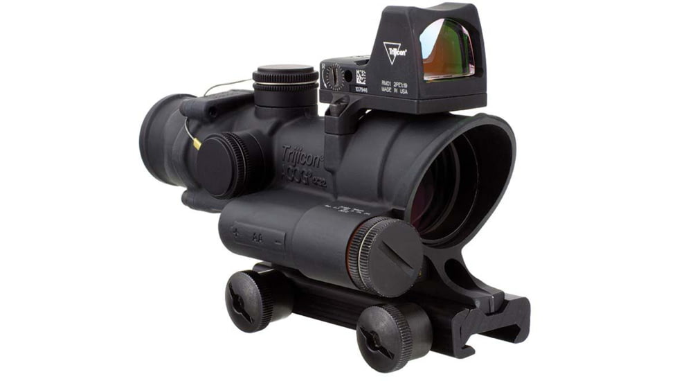 Trijicon 4x32 ACOG Rifle Scope, LED Red Crosshair .223 Reticle w/ Colt Knob Thumbscrew Mount &amp; LED 3.25 MOA Red Dot RMR Type 2, Black, 100558