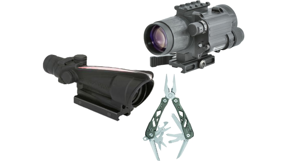Trijicon ACOG 3.5x35 Dual Ill Rifle Scope w/Mount, Red Crosshair .308 Reticle with Armasight Gen 2+ Day/Night Vision Clip-On System and FREE Gerber Suspension Multi-Plier