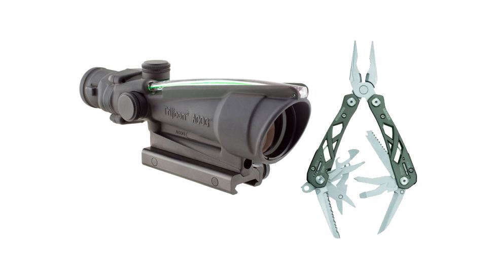 Trijicon ACOG 3.5x35 Dual Illum. Green Chevron .223 Ball. Reticle w/ TA51 Mount Adjustable LED RMR 3.25 MOA Red Dot Sight TA11F-G-RM06 w/ Gerber Suspension Multi-Plier w/ Open Frame Design 1473