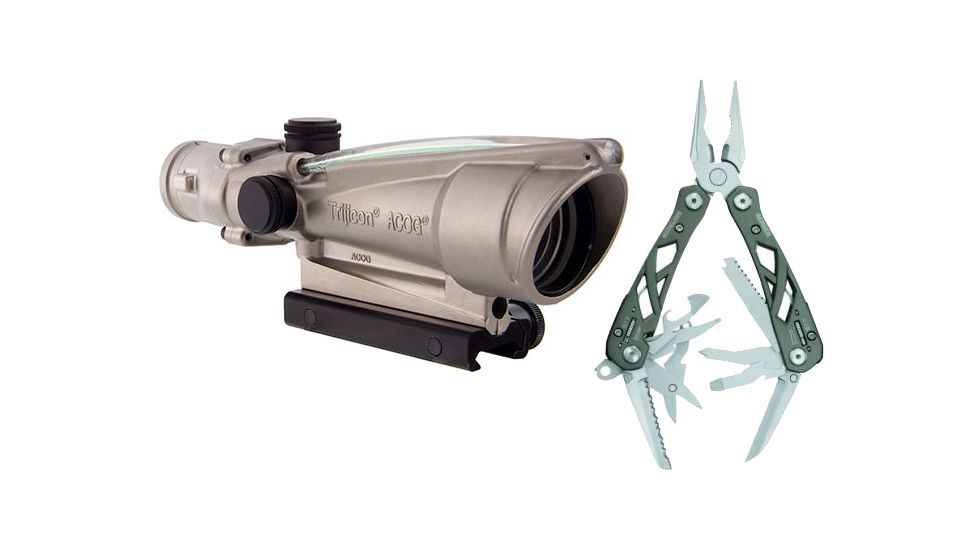 Trijicon ACOG 3.5x35 Nickel Boron Dual Illum. Green Crosshair .223 Ball. Reticle w/ TA51 Mount TA11-D-100205 w/ Gerber Suspension Multi-Plier w/ Open Frame Design 1473