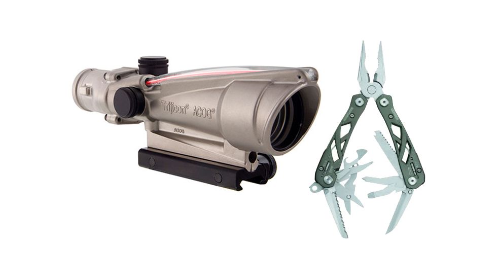 Trijicon ACOG 3.5x35 Nickel Boron Dual Illum. Red Horseshoe Dot .223 Ball. Reticle w/ TA51 Mount TA11-D-100202 w/ Gerber Suspension Multi-Plier w/ Open Frame Design 1473