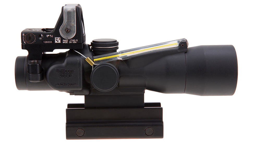 Trijicon ACOG TA33 3x30mm Rifle Scope w/9.0 MOA Trijicon RMR Red Dot Sight RM05, Black, Amber Chevron .223 / 62 Grain Reticle, MOA Adjustment, 400119
