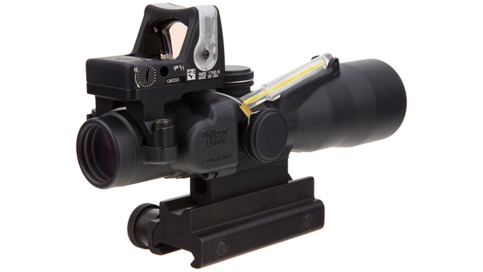Trijicon ACOG TA33 3x30mm Rifle Scope w/9.0 MOA Trijicon RMR Red Dot Sight RM05, Black, Amber Chevron .223 / 62 Grain Reticle, MOA Adjustment, 400119