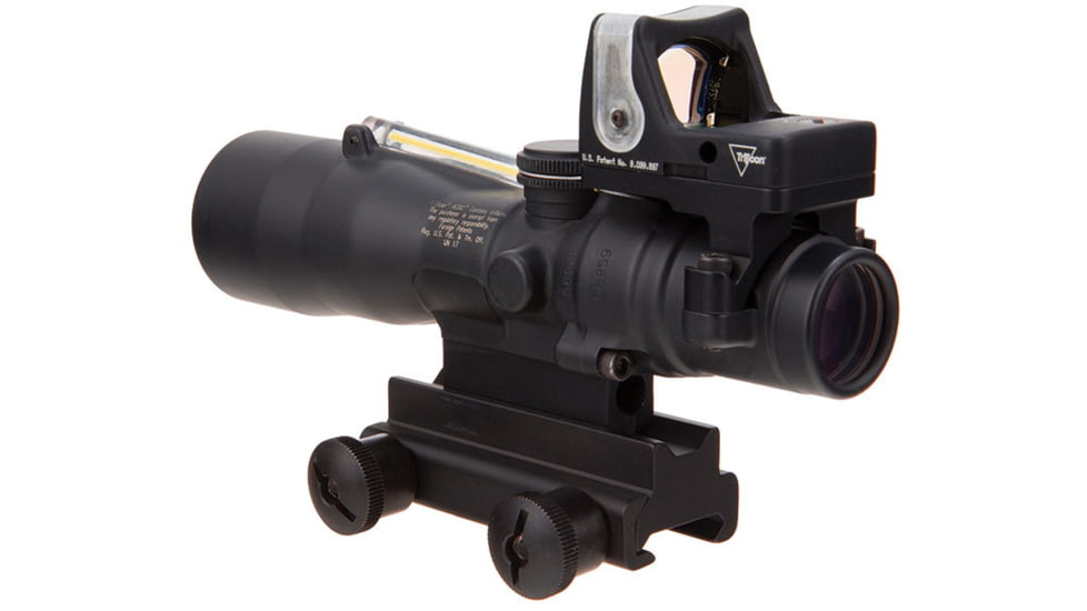 Trijicon ACOG TA33 3x30mm Rifle Scope w/9.0 MOA Trijicon RMR Red Dot Sight RM05, Black, Amber Chevron .223 / 62 Grain Reticle, MOA Adjustment, 400119