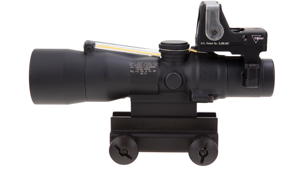 Trijicon ACOG TA33 3x30mm Rifle Scope w/9.0 MOA Trijicon RMR Red Dot Sight RM05, Black, Amber Chevron .223 / 62 Grain Reticle, MOA Adjustment, 400119