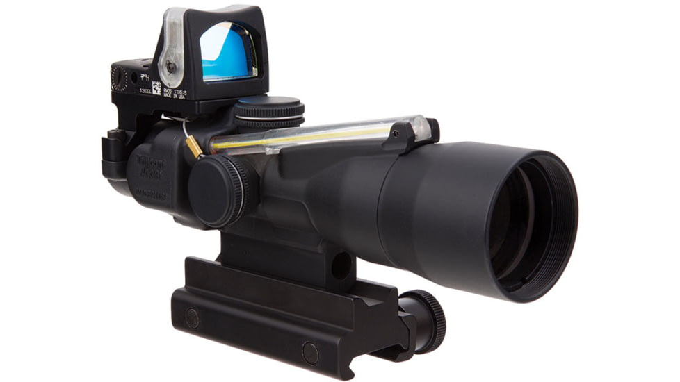 Trijicon ACOG TA33 3x30mm Rifle Scope w/9.0 MOA Trijicon RMR Red Dot Sight RM05, Black, Amber Chevron .223 / 62 Grain Reticle, MOA Adjustment, 400119