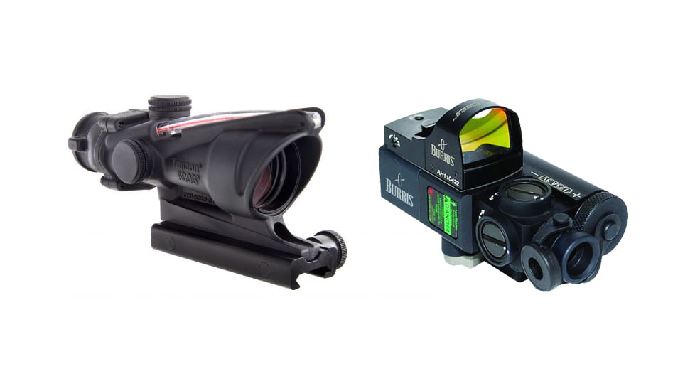 Trijicon ACOG 4x32 Chevron BAC Flattop Reticle Rifle Scope, w/ Burris AR-FastFire III, Offset 5mW Red Visible Pointer, Black 300323