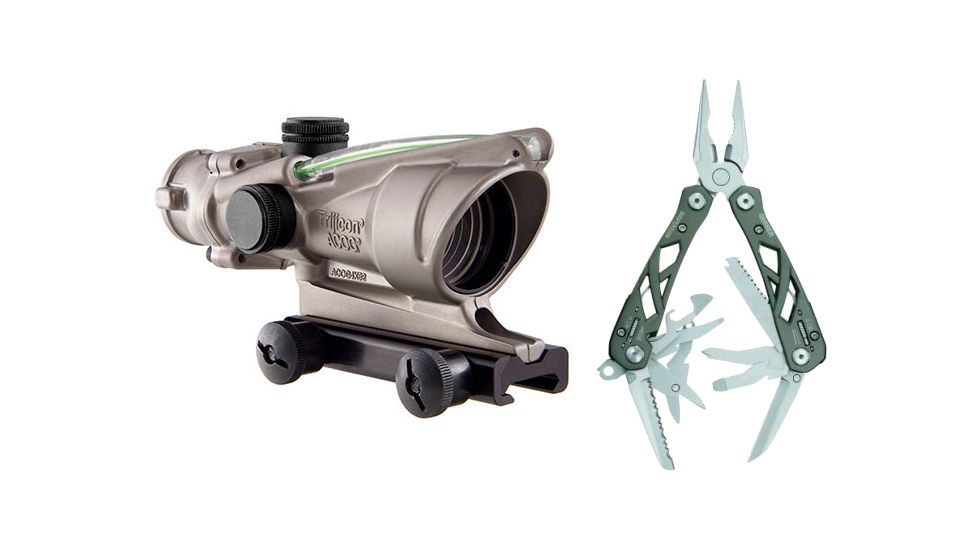 Trijicon ACOG 4x32 Nickel Boron Dual Illum. Green Horseshoe Dot .223 BAC Reticle w/ TA51 Mount TA31-D-100197 w/ Gerber Suspension Multi-Plier w/ Open Frame Design 1473