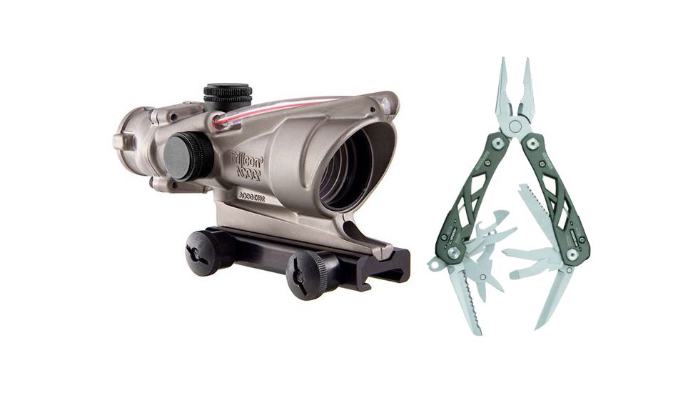 Trijicon ACOG 4x32 Nickel Boron Dual Illum. Red Horseshoe Dot .223 BAC Reticle w/ TA51 Mount TA31-D-100196 w/ Gerber Suspension Multi-Plier w/ Open Frame Design 1473