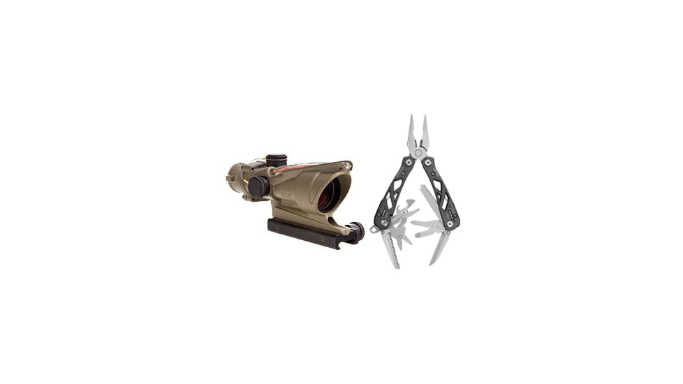Trijicon ACOG 4x32 Scope with TA51 Mount, CK-FDE, Dual Illum Red Chevron .223 with RMR 100324 w/ FREE Gerber Suspension Multi-Plier 1471
