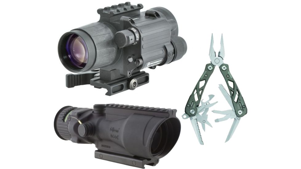 Trijicon ACOG 6x48 Dual Ill Rifle Scope w/Mount, Green Chevron .308 Reticle with Armasight Gen 3 Mini Day/Night Vision Clip-On System and FREE Gerber Suspension Multi-Plier