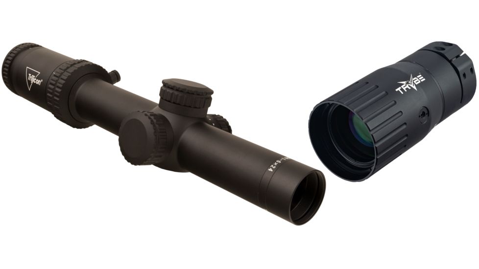 Trijicon Credo CR624 1-6x24mm Rifle Scope, 30 mm Tube, First Focal Plane, Black, Green MRAD Segmented Circle Reticle, Mil Rad Adjustment, w/ TRYBE Optics Enhancer, CR624-C-2900024-KIT1
