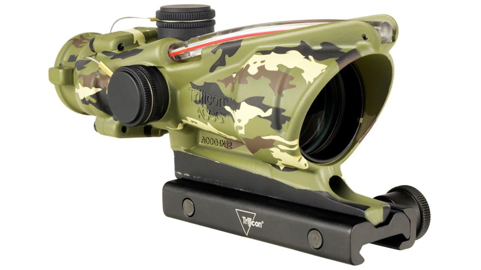 DEMO, Trijicon Limited Edition ACOG Three Color Tiger Camouflage 4x32mm Rifle Scopes w/TA51 Mount, Dual Illuminated Red Chevron Reticle, Three Color Tiger Camouflage, 100763