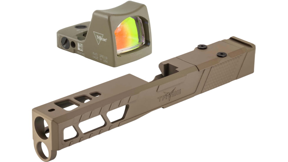 Trijicon RM01 RMR Type 2 LED 3.25 MOA Red Dot Sight, Flat Dark Earth and TRYBE Defense Pistol Slide, Glock 17, Gen 5, RMR Cut, Version 2, FDE Cerakote