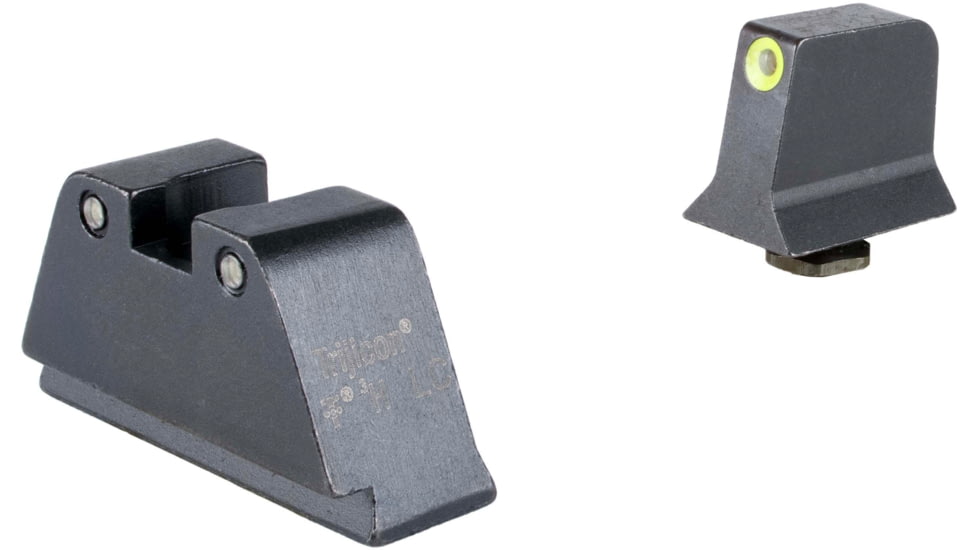 Trijicon Suppressor/Optic Height Sight Set, Yellow Front/Black Rear &amp; Green Lamp, Glock 17, 17L, 19, 22 - 28, 31 - 35, 37 - 39, 45, Black, 601135