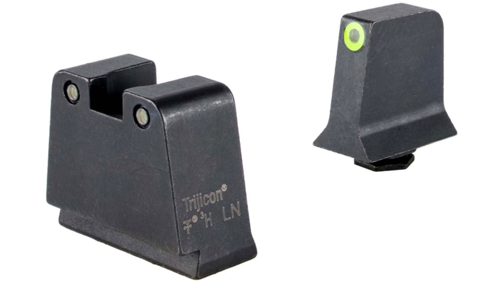 Trijicon Suppressor/Optic Height Sight Set, Yellow Front/Black Rear &amp; Green Lamp, Glock  42, 43, 43x, 43e, 51, Black, 601143