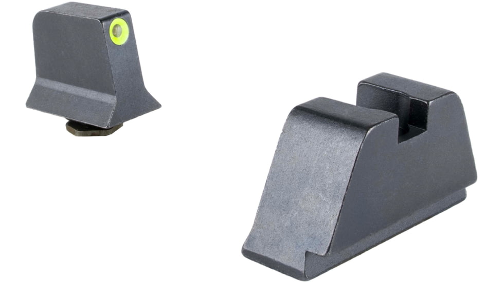 Trijicon Suppressor/Optic Height Sight Set, Yellow Front/Metal Rear &amp; Green Lamp, Glock 17, 17L, 19, 22 - 28, 31 - 35, 37 - 39, 45, Black, 601139