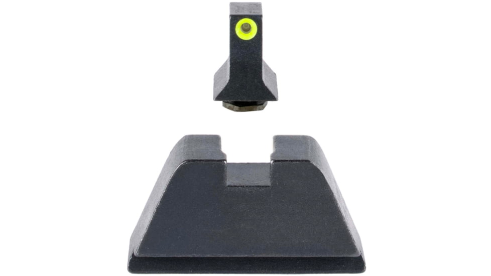 Trijicon Suppressor/Optic Height Sight Set, Yellow Front/Metal Rear &amp; Green Lamp, Glock 17, 17L, 19, 22 - 28, 31 - 35, 37 - 39, 45, Black, 601139