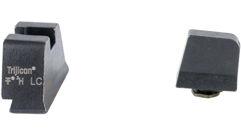 Trijicon Suppressor/Optic Height Sight Set, Yellow Front/Metal Rear &amp; Green Lamp, Glock 17, 17L, 19, 22 - 28, 31 - 35, 37 - 39, 45, Black, 601139