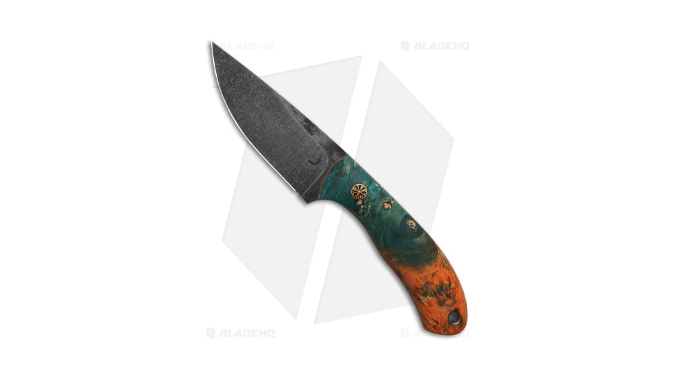 Trollsky Custom Knives Archer Fixed Blade Knife, 4.50in, Carbon Steel, Wood, Blue/Orange Handle, Blue/Orange/Gray, 9.00 inch, BHQ-202591