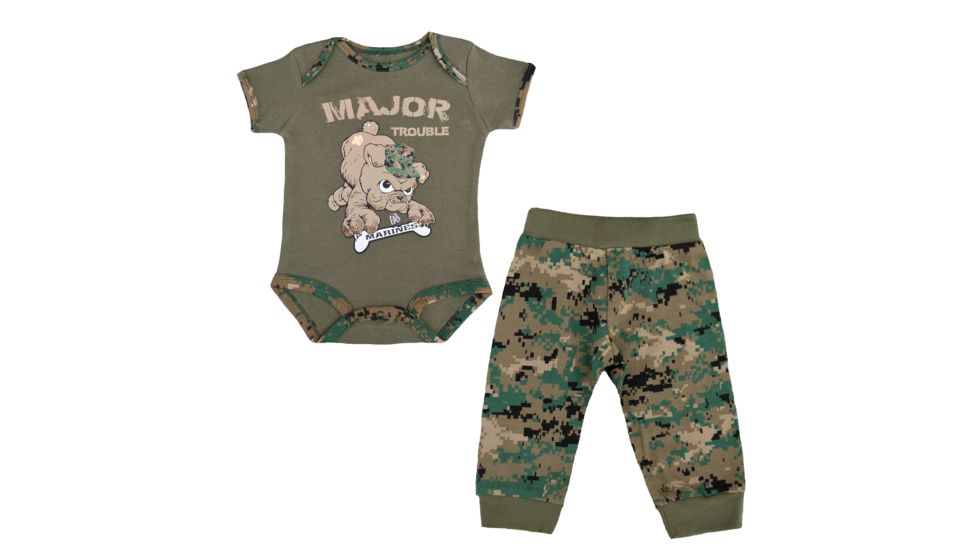 Trooper Clothing Marine 2 Piece Major Trouble Infant Jogger Set - Kids, Woodland Marpat, 0/3 months 5922-5922- 0/3