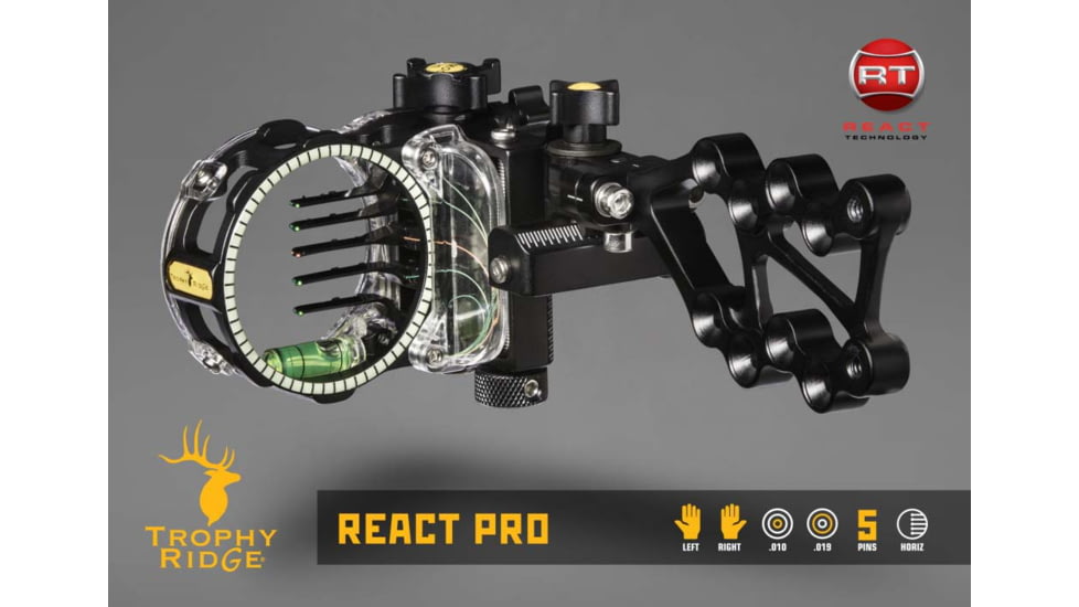Trophy Ridge React Pro Bow Sight, 5-pin, .019 Rh, Black, AS825R19