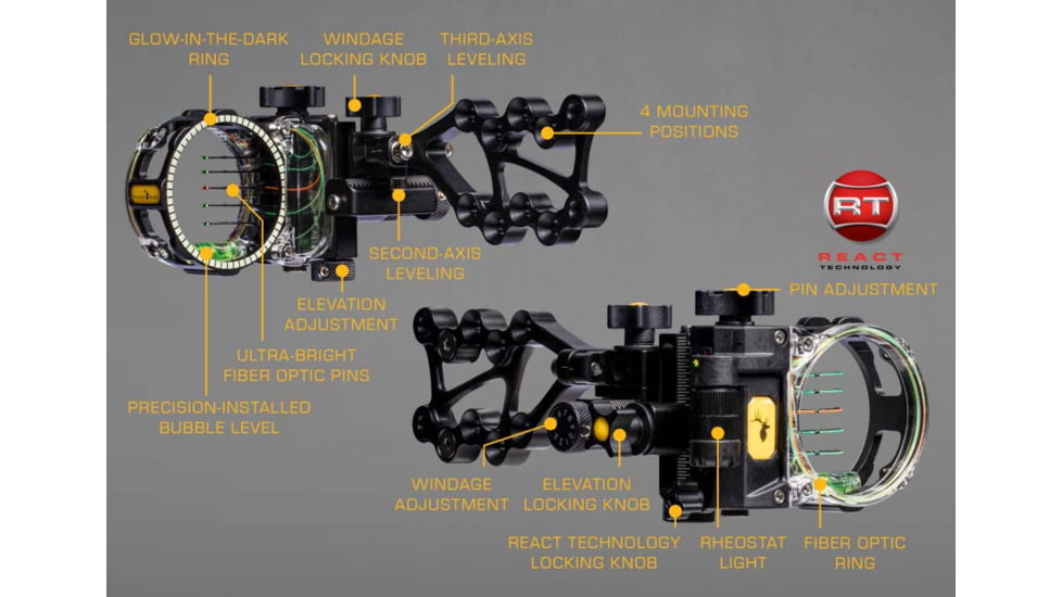 Trophy Ridge React Pro Bow Sight, 5-pin, .019 Rh, Black, AS825R19