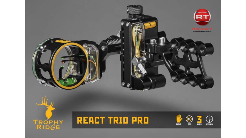 Trophy Ridge React Trio Pro Sight / Right Handed / 3 Pin / .019, Black, AS713R19