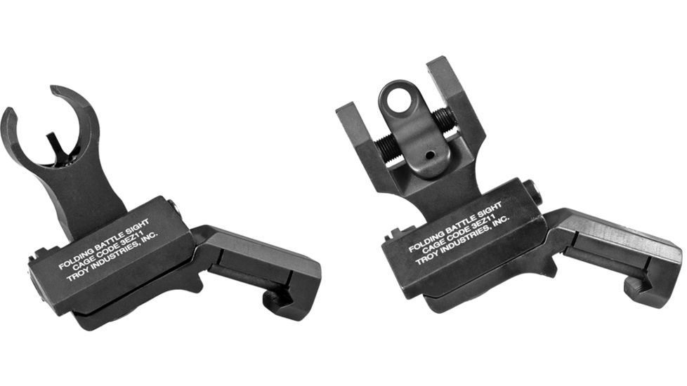 Troy 45 Degree Folding BattleSights HK Front And Round Rear Iron Sights, Offset 2 Screw Sight Set, Special Overrun, Black, SSIG-45S-HRBT-01