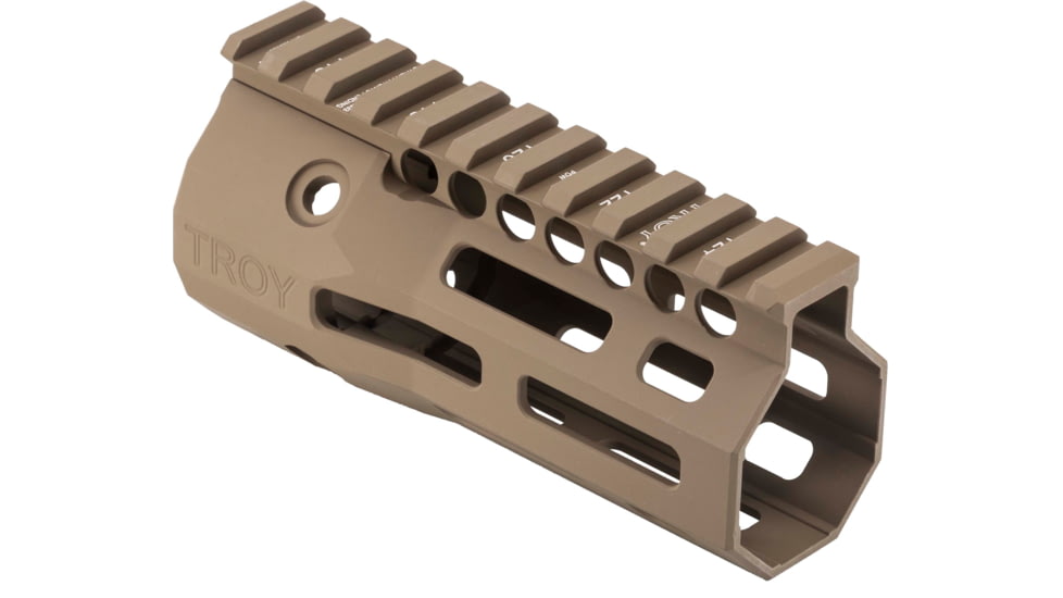 Troy Battlerail, SOCC 9mm, 4.5in, Special Ops M-LOK Compatible, Low Profile, Mil-Spec Hard Coat Anodized, Flat Dark Earth, SRAI-SR9-45FT-00