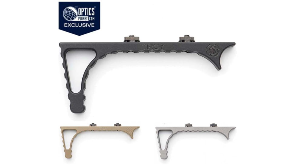 Troy OpticsPlanet Exclusive Angled AR-15 MLOK Foregrip, Black, FDE, Grey