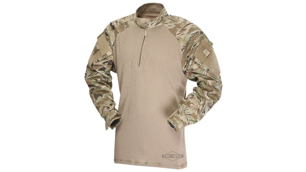 Tru-Spec 1/4 Zip Tactical Response Combat Shirt - Men's, 50/50 Nylon/Cotton Rip-Stop, All Terrain Tiger/Coyote, Medium, Regular, 2540004