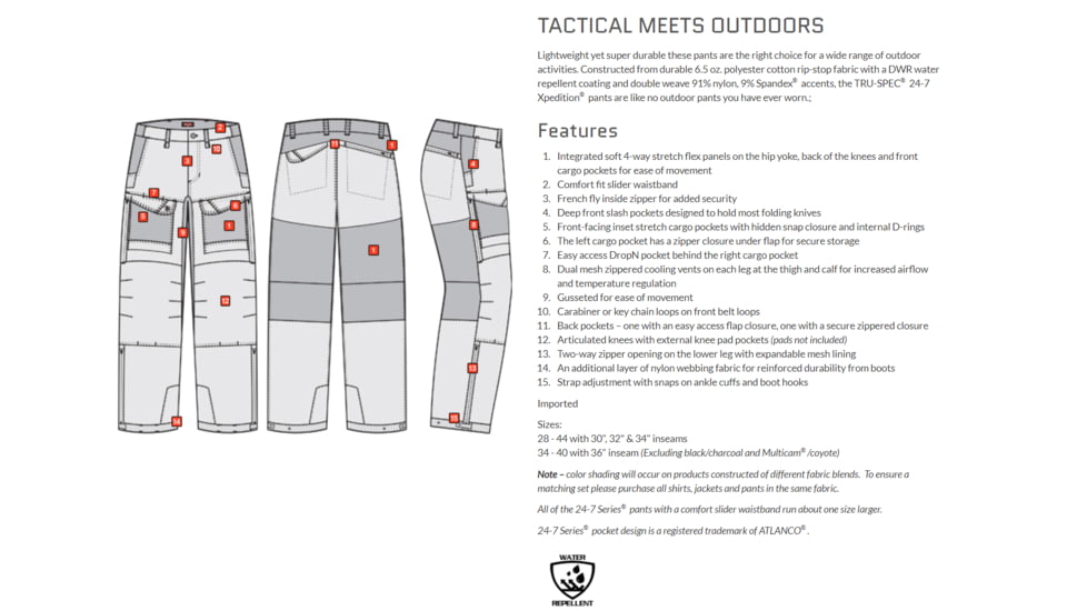 Tru-Spec 24-7 Xpedition Pants - Mens, Coyote, 28 32, 1434002